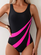 Color Block One Piece Swimsuit High Cut Sculpting Monokini