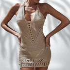 Halter Backless Knitted Short Cover Up Dress