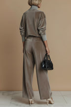 Conjunto de Veludo Casual Premium Gola Alta e Calça Wide Leg