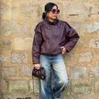 Jaqueta Bomber Oversized Couro PU Texturizado