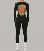 Long Sleeve Backless Jumpsuit Women Hollow Out Contrast Trim Sculpting Catsuit