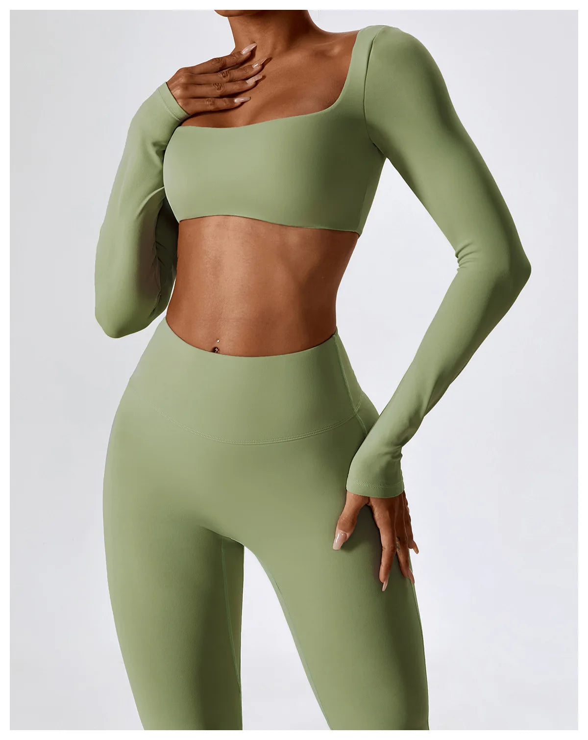 Long Sleeve Top + Leggings — Sleek Fit Workout Set with Sculpting Fit