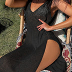 Knitted See Through High Slit Beach Cover Up Dress