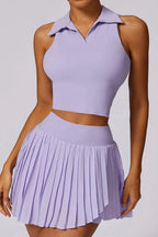 Tennis Skirt Set High Waist Pleated Polo Crop