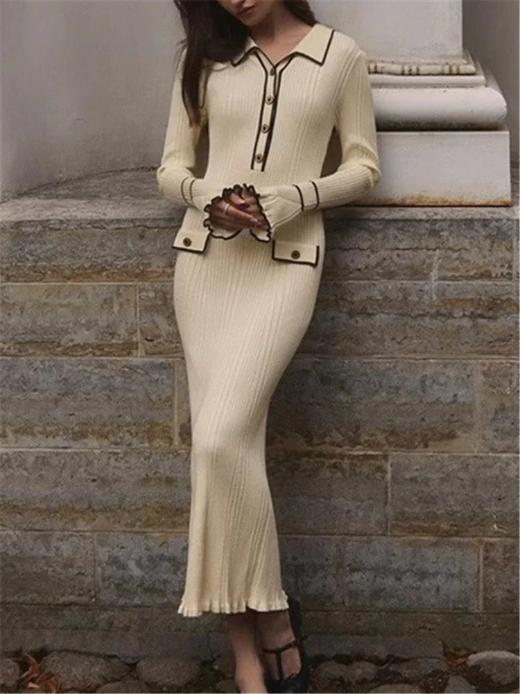 Evelyn Contrast Trim Ribbed Knit Dress