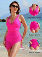 Mesh Ruched One Piece Swimsuit Adjustable Strap Monokini