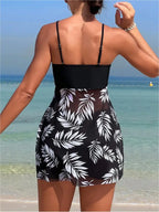 Ruched Bandeau Tankini Set Mesh Skirt Swimwear