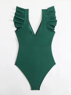 Ruffle One Piece Swimsuit High Cut Monokini