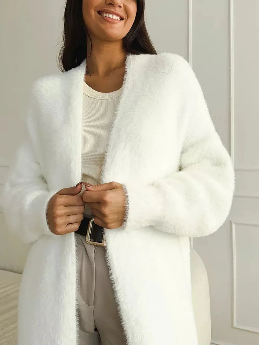 Cardigan Longo de Tricô Peluciado