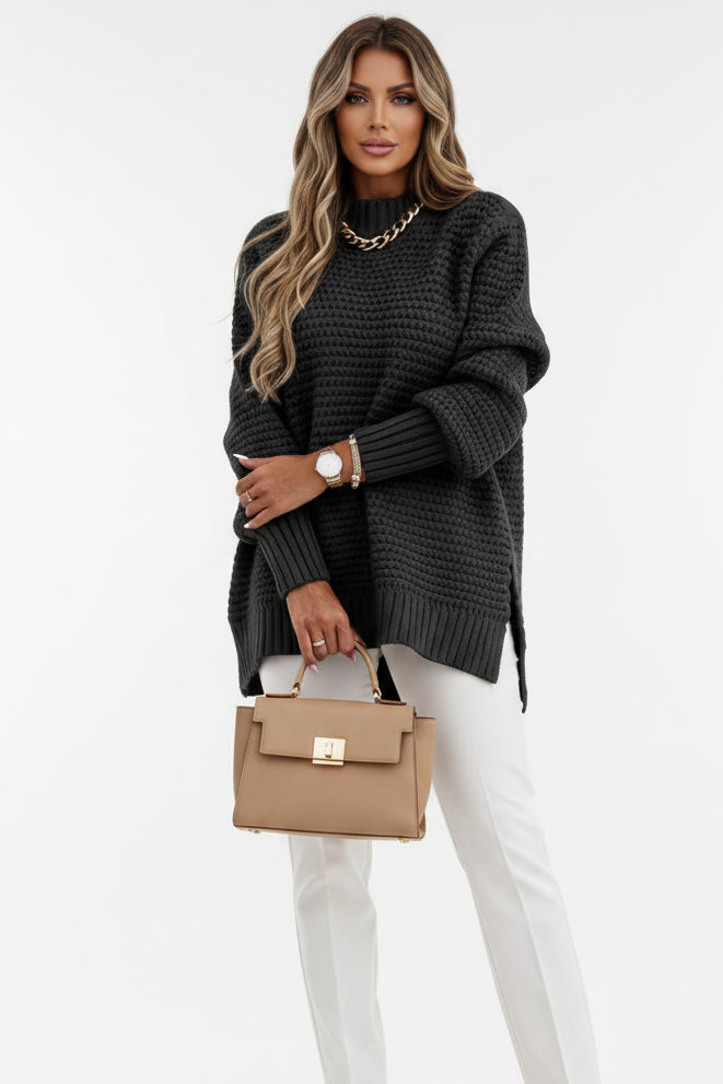 Sueter Oversized Tricô Amplo Gola Alta Luxe