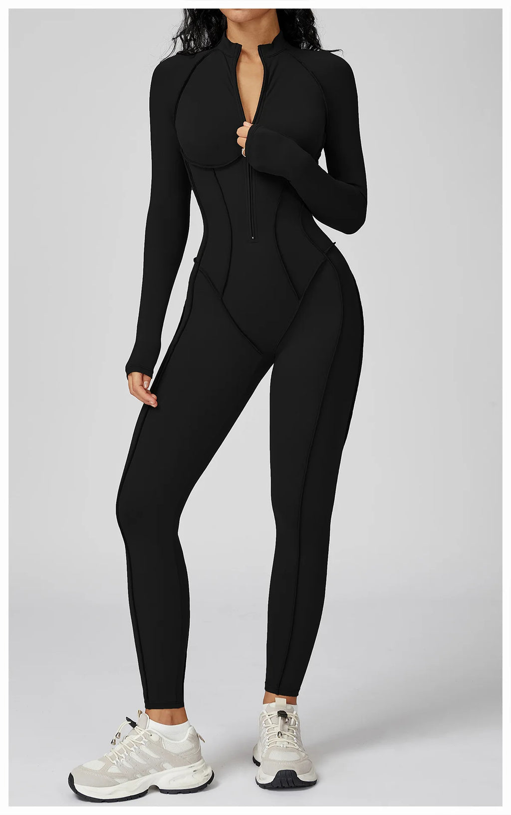 Long Sleeve Workout Jumpsuit — Seamless Contour Fit with Sculpting Support