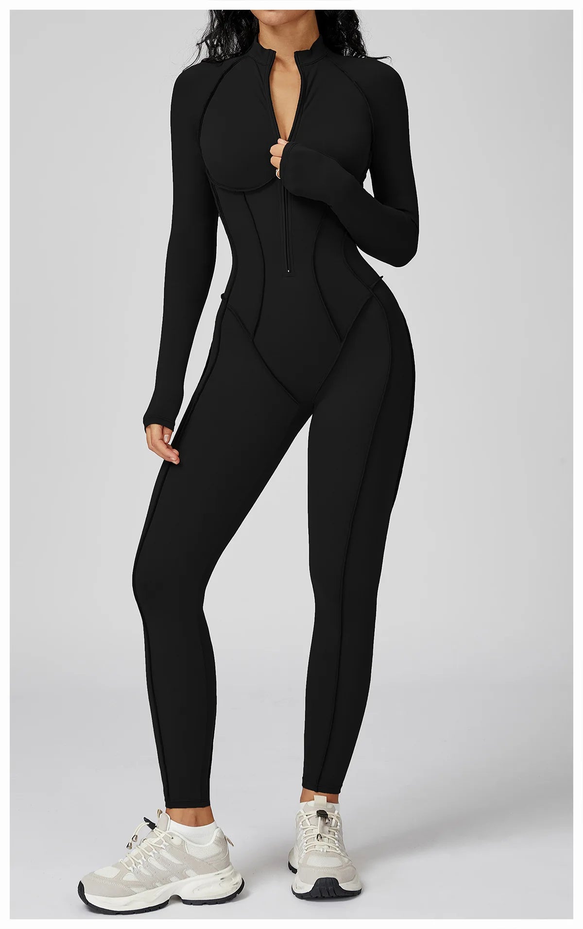 Long Sleeve Workout Jumpsuit — Seamless Contour Fit with Sculpting Support