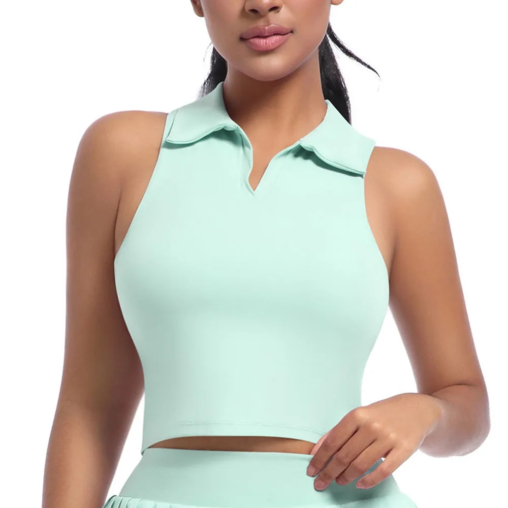 Tennis Skirt Set High Waist Pleated Polo Crop