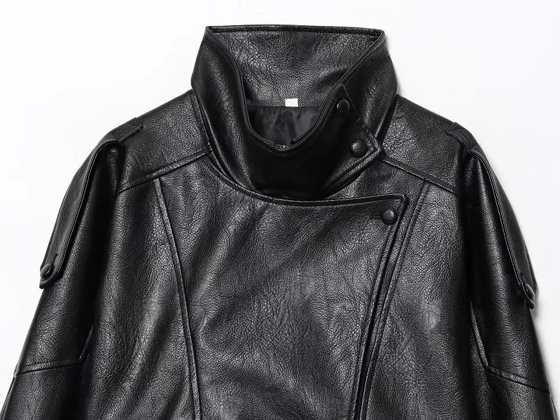 Jaqueta Bomber Oversized Couro PU Texturizado