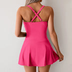 Ruched Skirt One Piece Swimsuit Cross Back Monokini