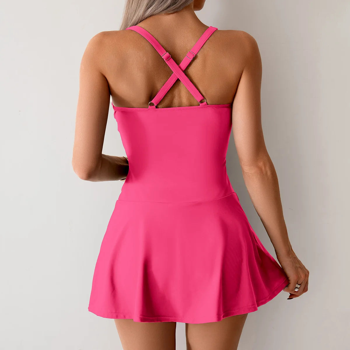 Ruched Skirt One Piece Swimsuit Cross Back Monokini