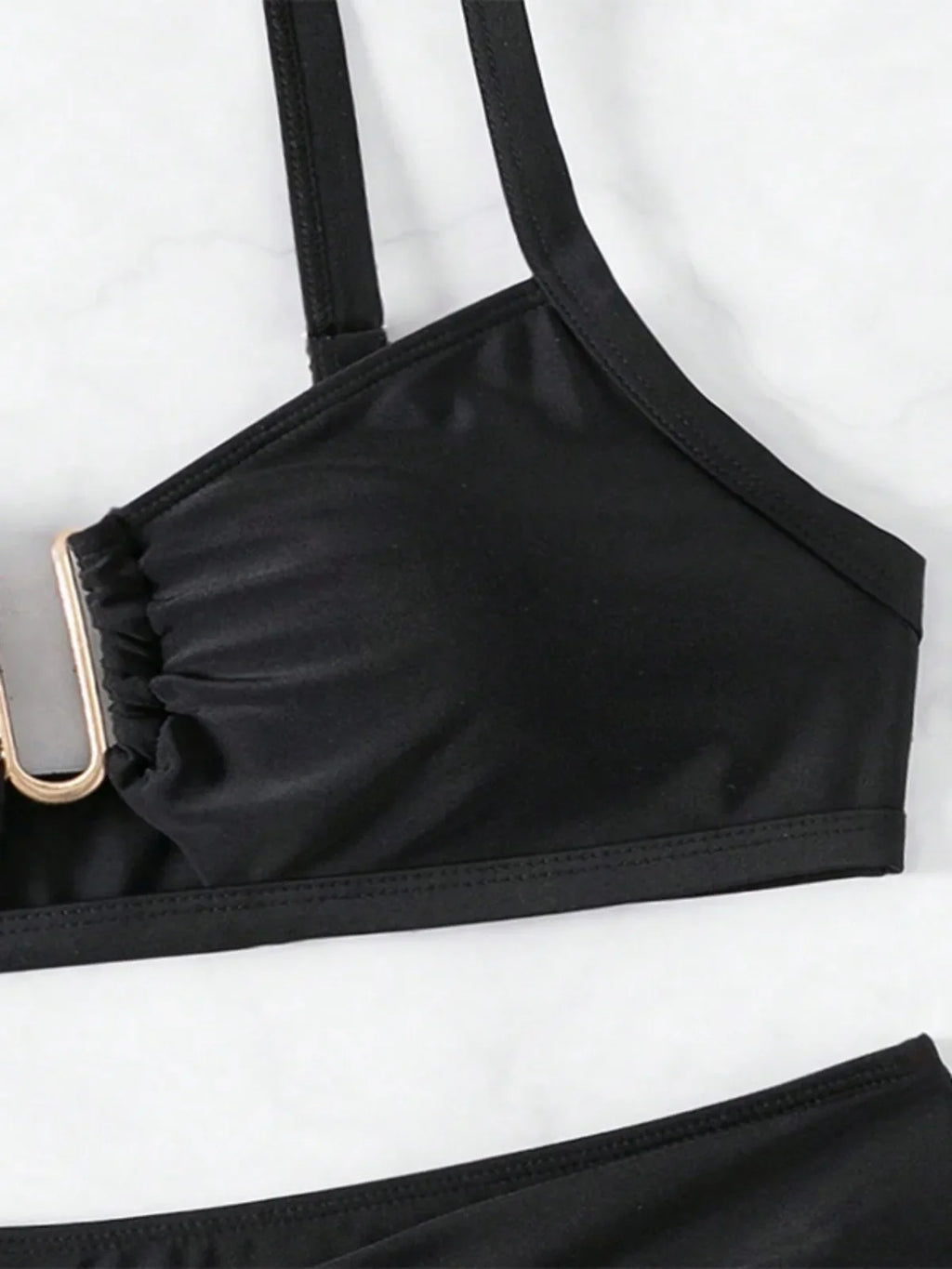 Gold Buckle High Waist U Cut Bikini Set Swimwear