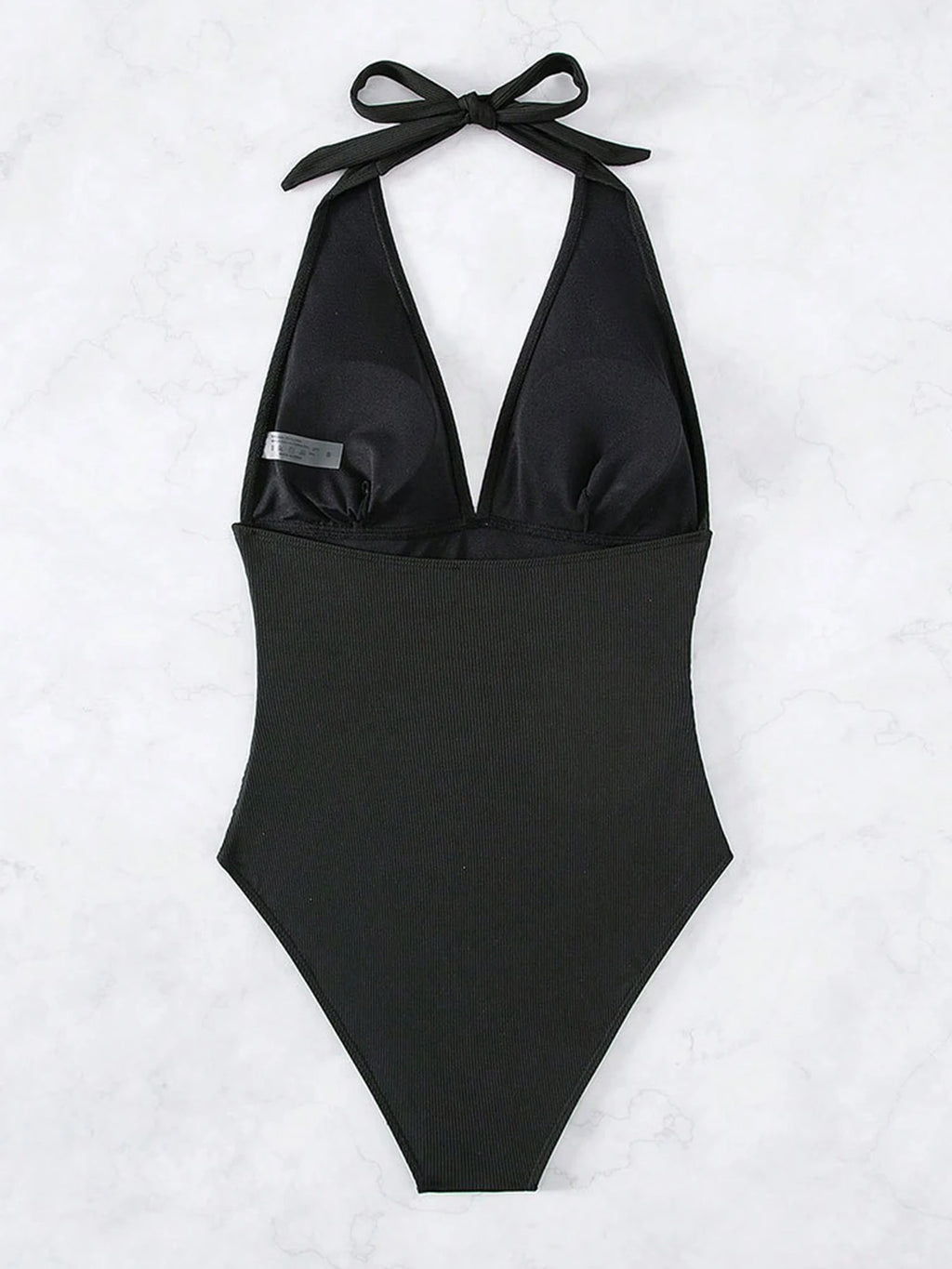 Halter Ruched One Piece Swimsuit Deep V Neck Monokini