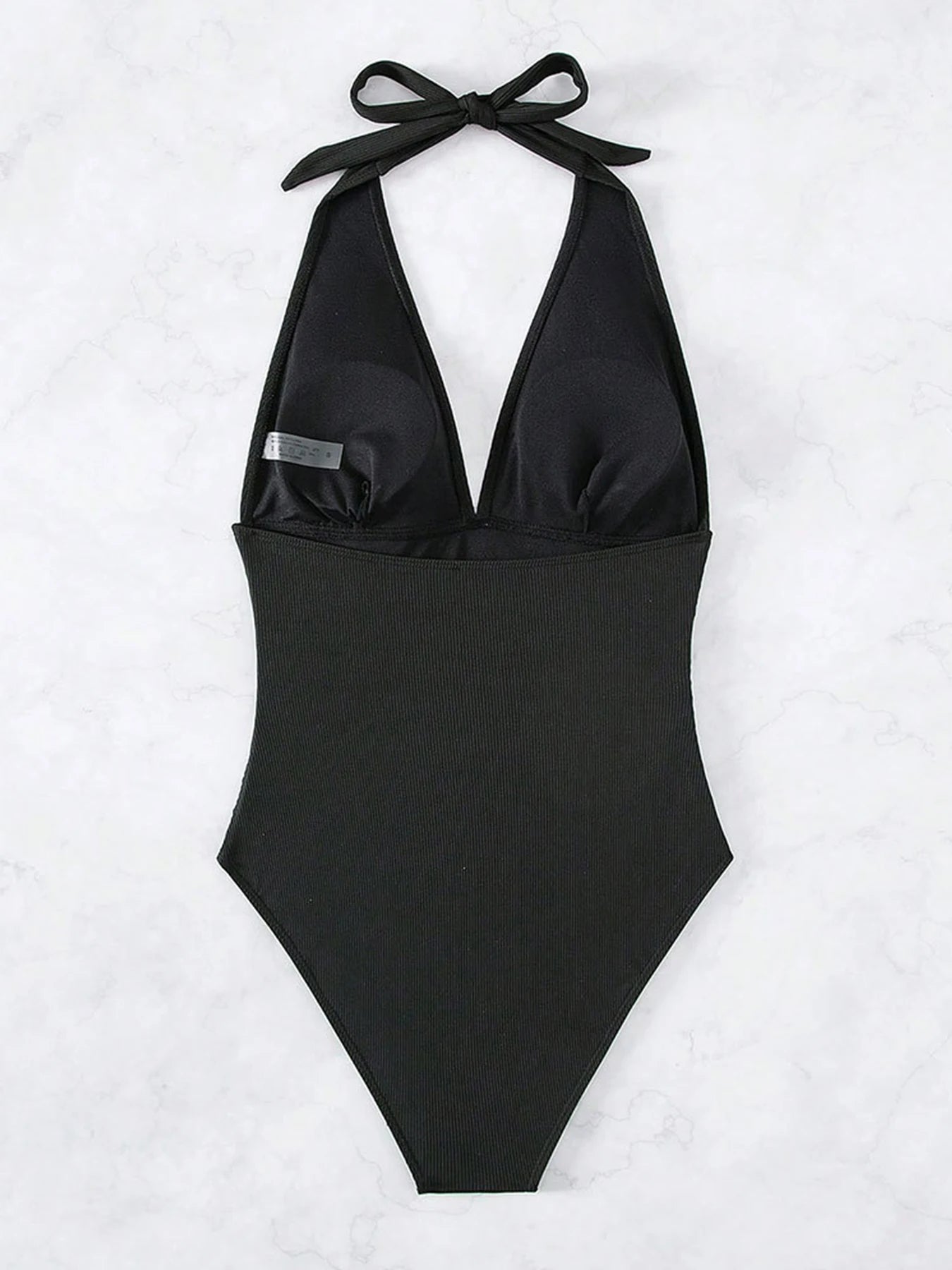 Halter Ruched One Piece Swimsuit Deep V Neck Monokini