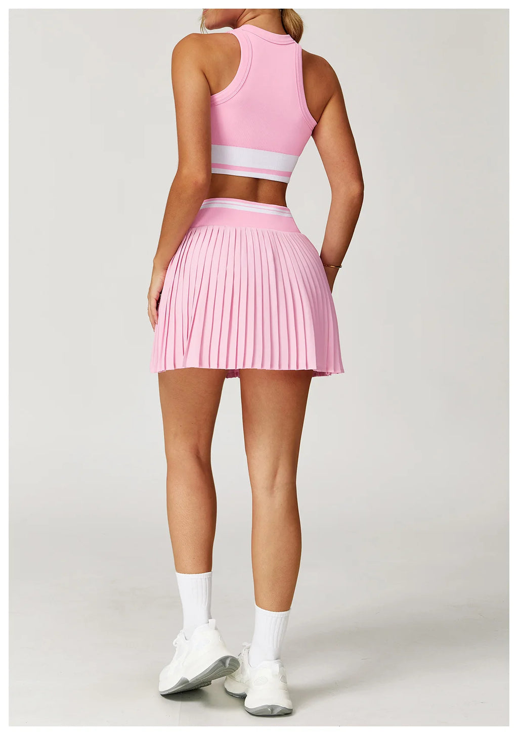 Tennis Skirt Set High Waist Pleated Sports Bra