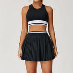 Tennis Skirt Set High Waist Pleated Sports Bra