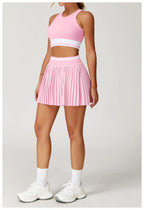 Tennis Skirt Set High Waist Pleated Sports Bra