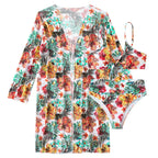 Floral High Waist Bikini Set With Mesh Cover Up Swimwear