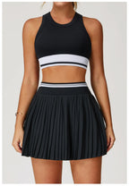 Tennis Skirt Set High Waist Pleated Sports Bra