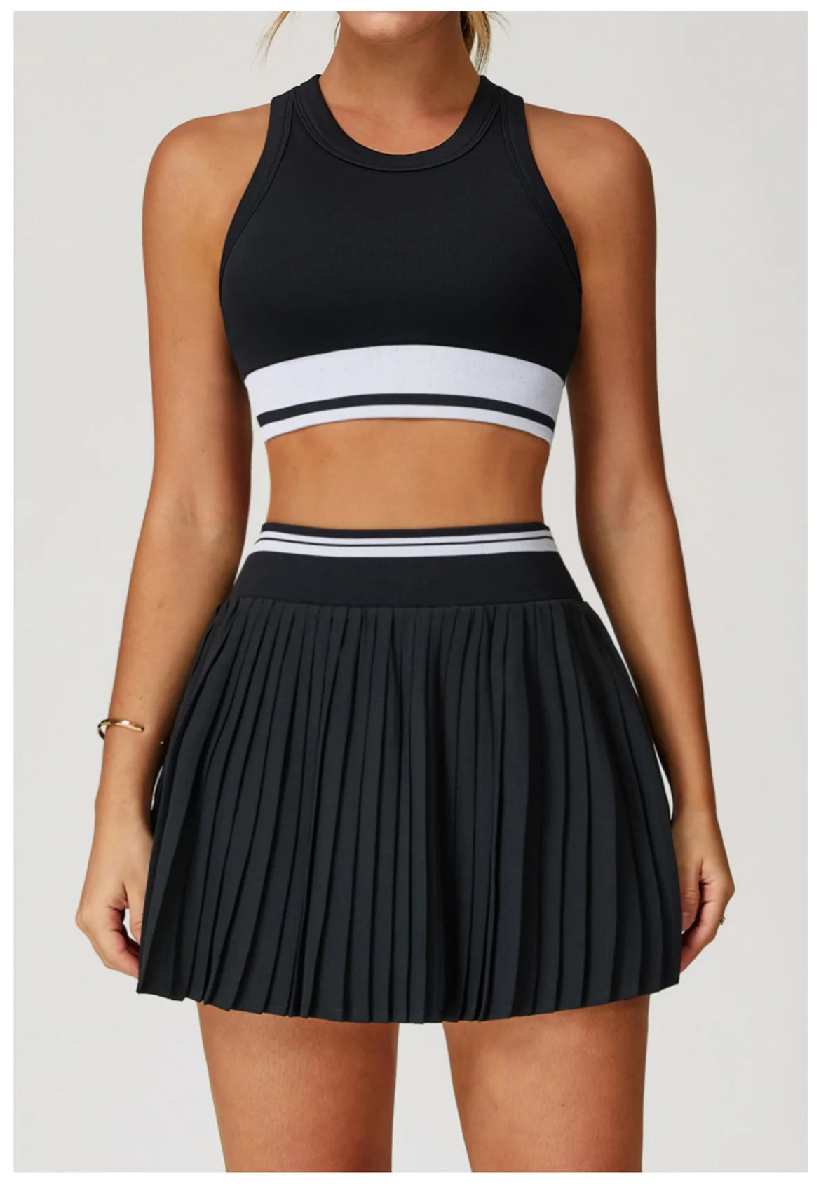 Tennis Skirt Set High Waist Pleated Sports Bra