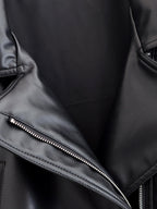 Jaqueta Trench Coat Casual em Couro PU com Cinto