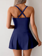 Ruched Skirt One Piece Swimsuit Cross Back Monokini