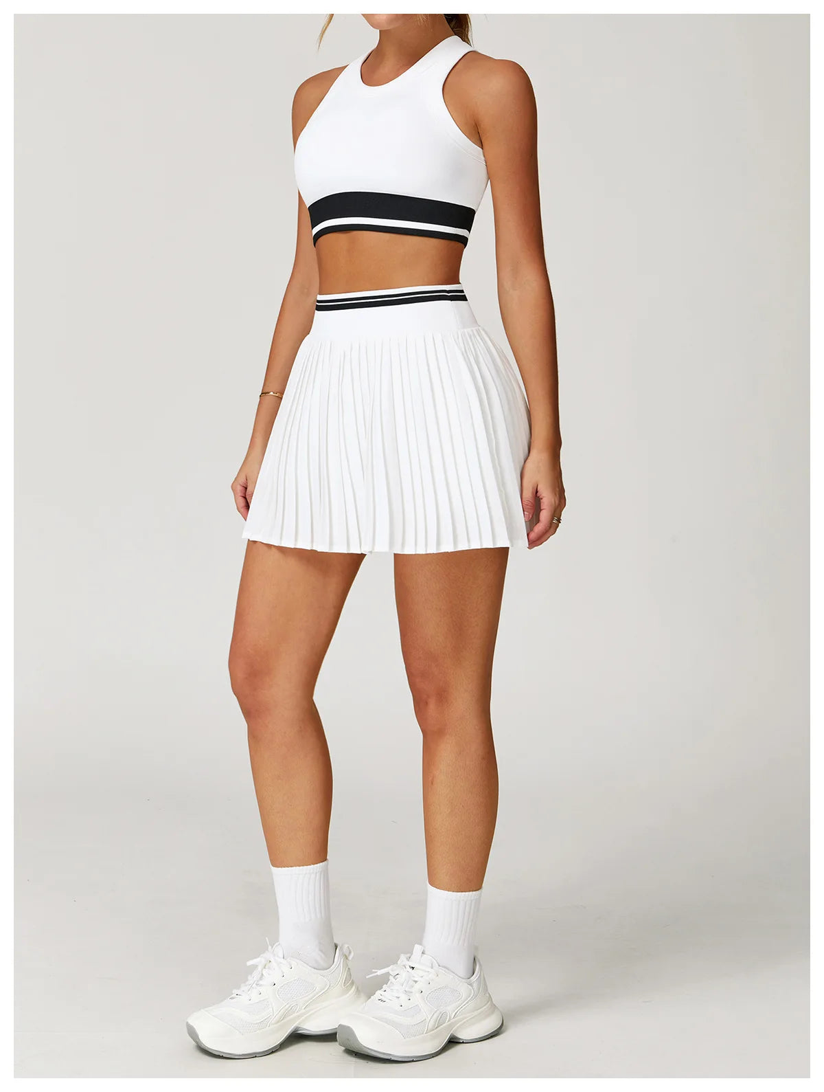Tennis Skirt Set High Waist Pleated Sports Bra