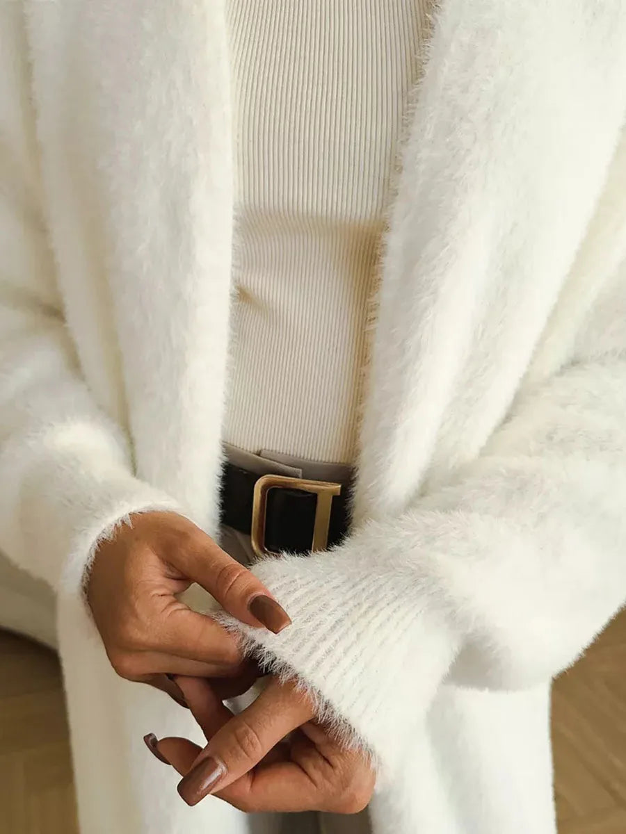 Cardigan Longo de Tricô Peluciado