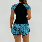 Short Sleeve Raglan Tankini Set Boyshorts Swimwear
