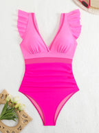 Ruffle One Piece Swimsuit High Cut Monokini