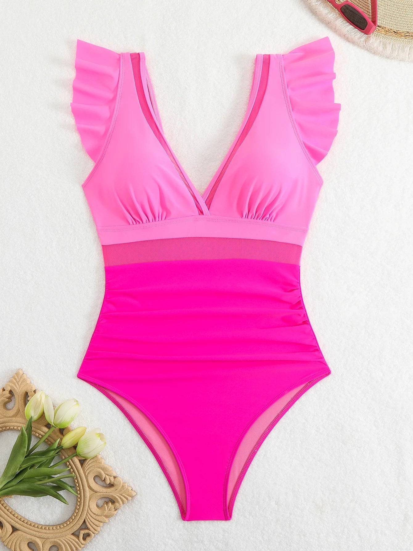 Ruffle One Piece Swimsuit High Cut Monokini