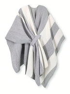 Poncho Tricot Color Block Amarrado