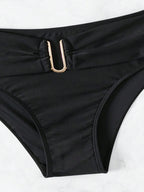 Gold Buckle High Waist U Cut Bikini Set Swimwear