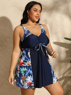 Plus Size Floral Tankini Swimdress High Waist Swimwear