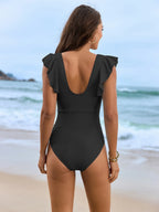 Ruffle One Piece Swimsuit High Cut Monokini