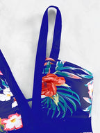 Floral Print Ruched One Piece Swimsuit Cross Back Monokini