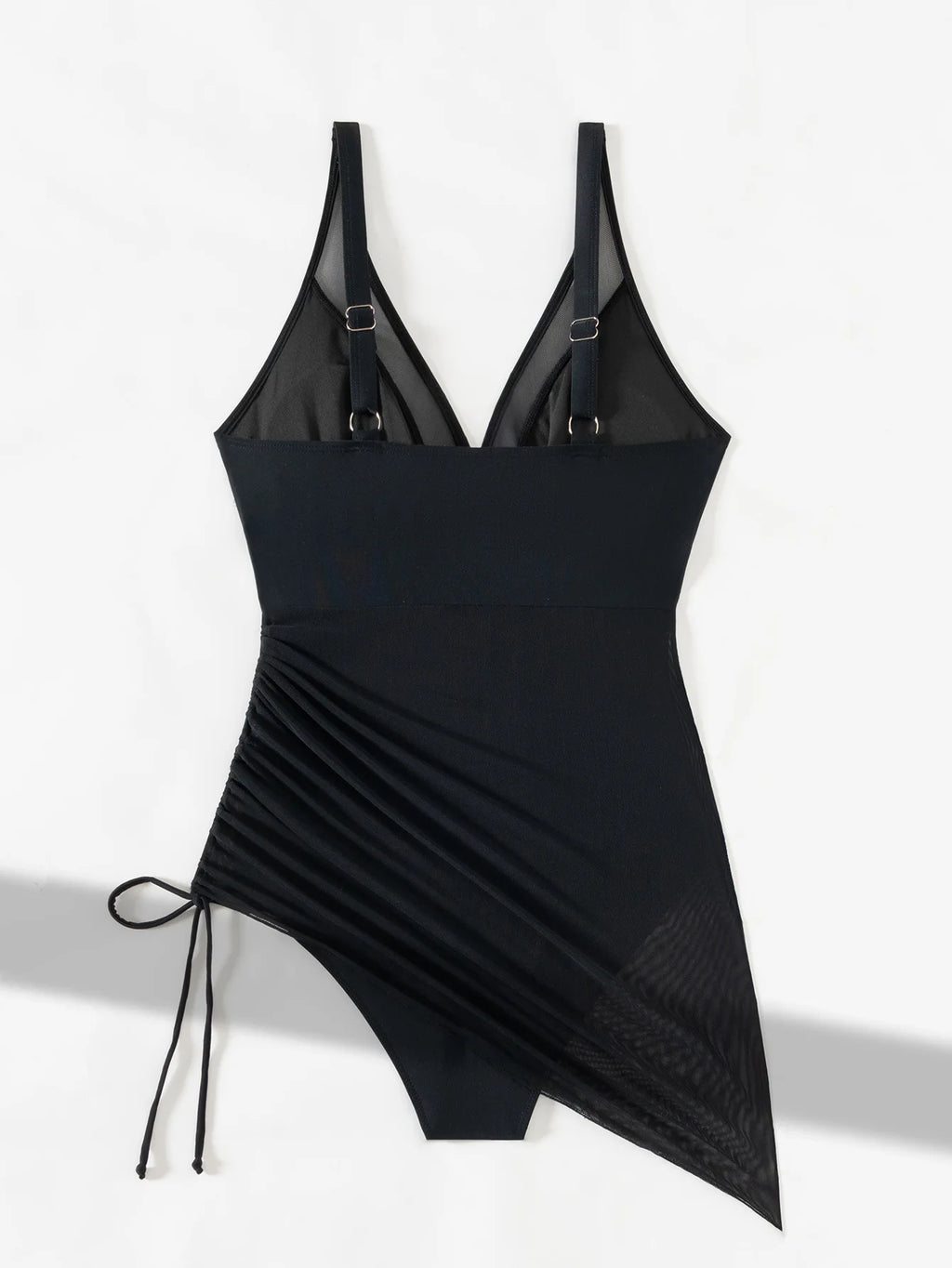 Mesh Ruched One Piece Swimsuit Adjustable Strap Monokini