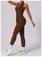 One-Piece Activewear Jumpsuit - V-Back Zip Front with Sculpting Fit