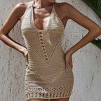 Halter Backless Knitted Short Cover Up Dress