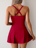 Ruched Skirt One Piece Swimsuit Cross Back Monokini