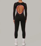 Long Sleeve Backless Jumpsuit Women Hollow Out Contrast Trim Sculpting Catsuit