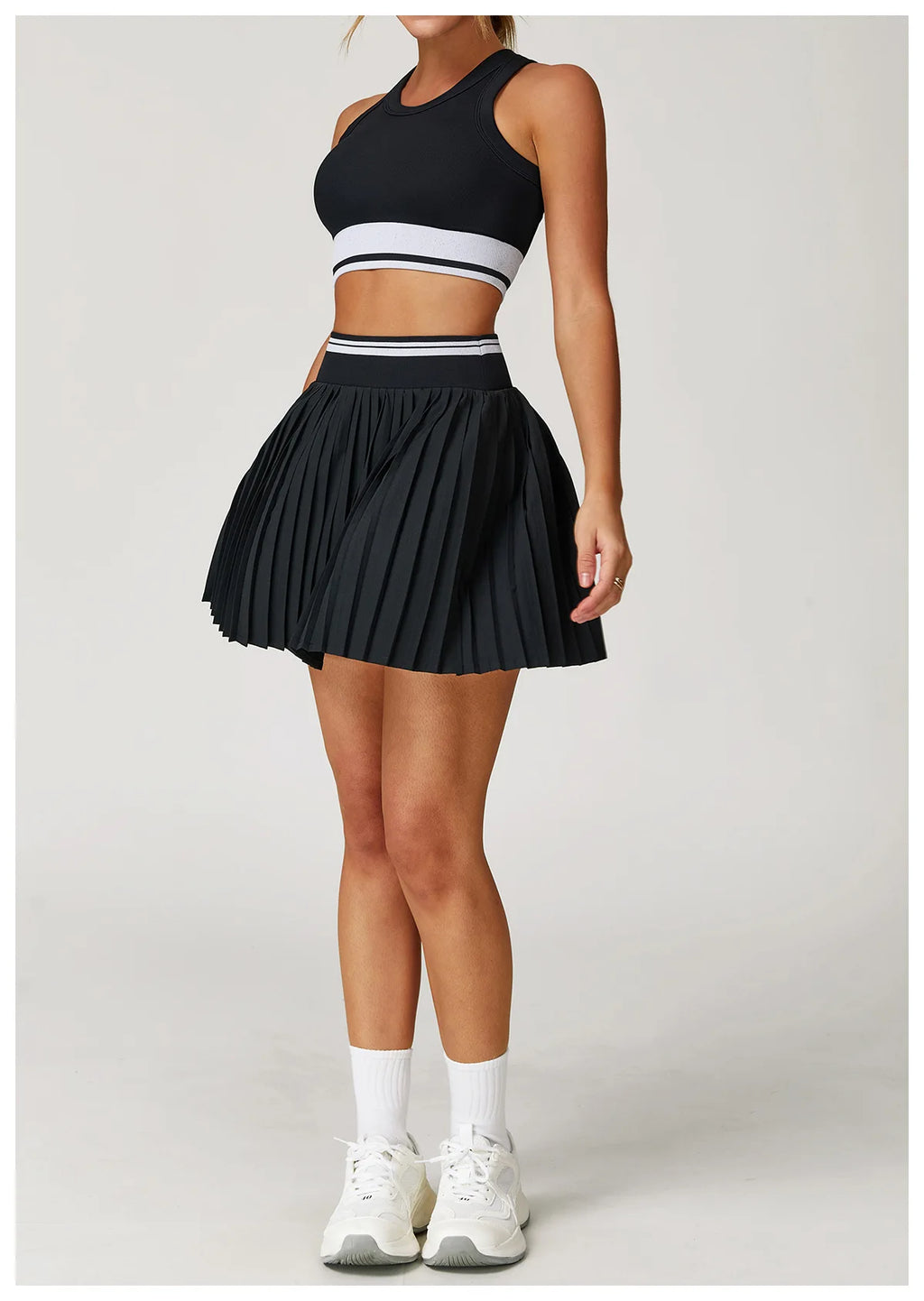Tennis Skirt Set High Waist Pleated Sports Bra