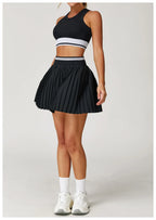 Tennis Skirt Set High Waist Pleated Sports Bra