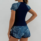 Short Sleeve Raglan Tankini Set Boyshorts Swimwear