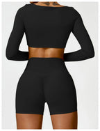 Long Sleeve Top + Leggings/Short — QuickDry Workout Set with Sculpting Fit
